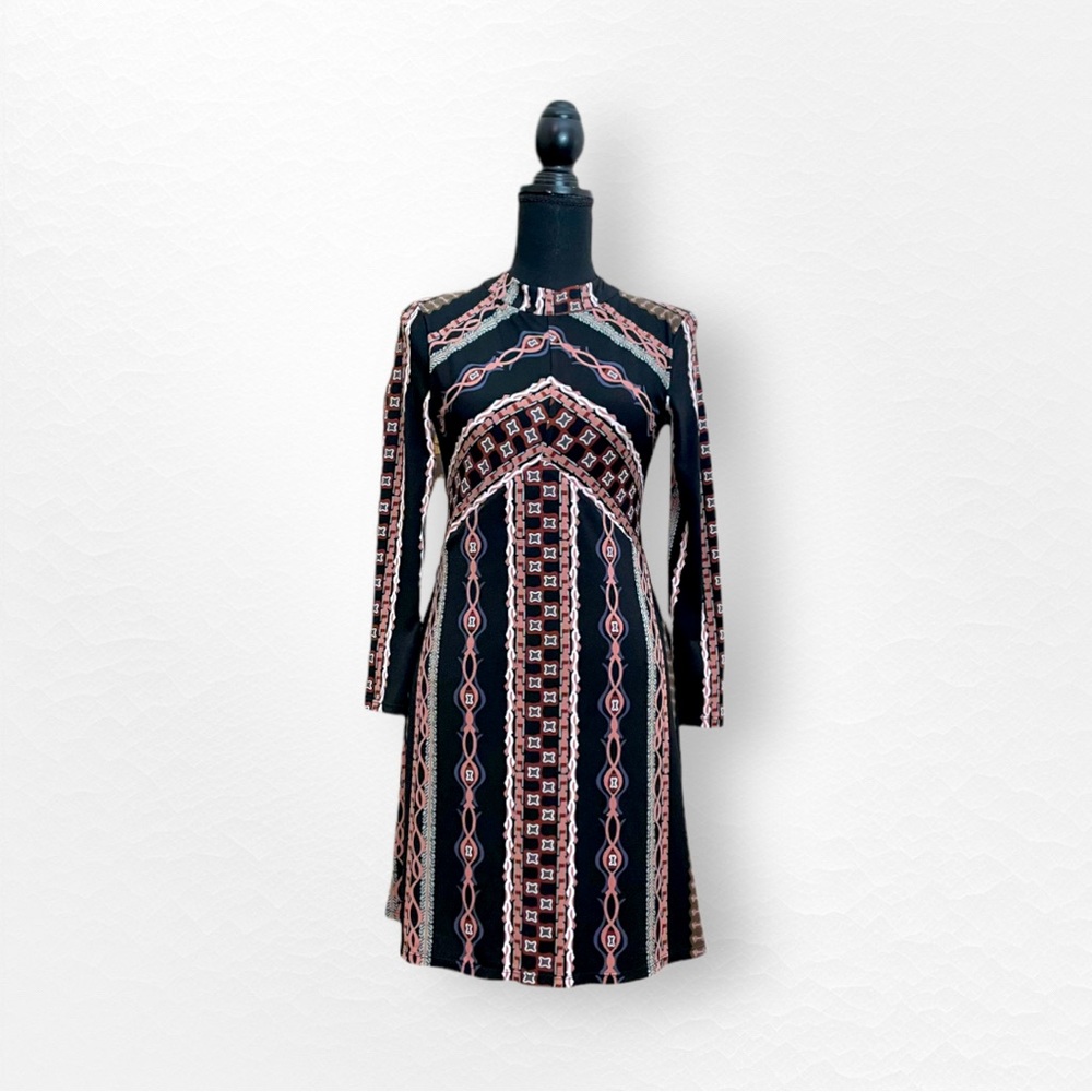 NWT Free People Stella Collar Long Sleeve Mini Dress in Black Southweste…